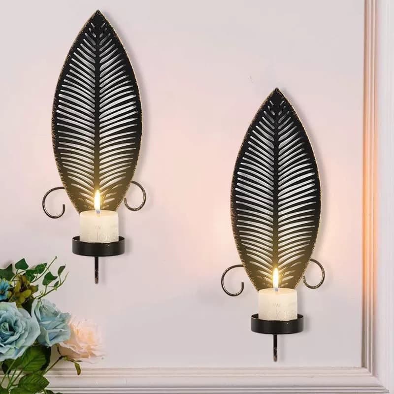 Vintage European Wall Candle Holders – Black & Gold Iron Candle Sconce Set for Living Room Decor
