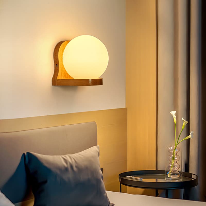 Nordic LED Wall Lamp – Wooden Bedside Light for Bedroom, Living Room & Hallway