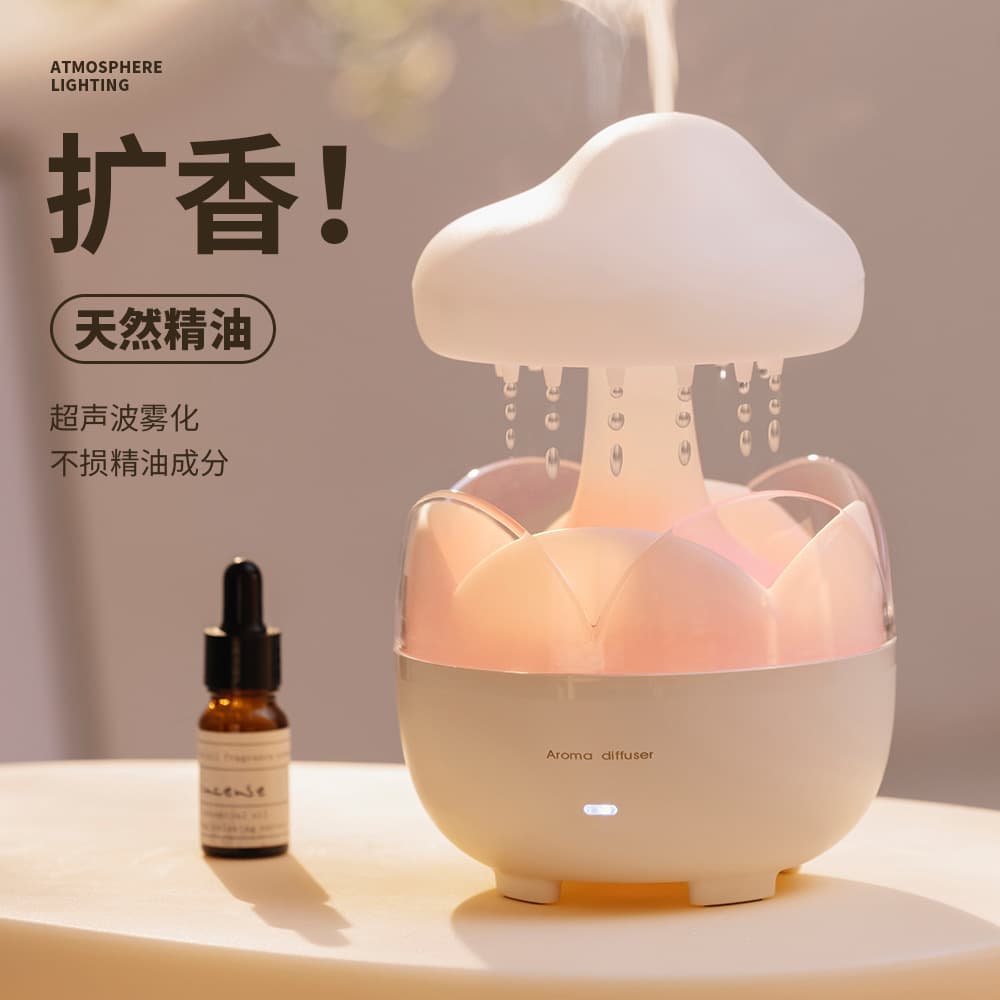 J38 Raindrop Aroma Diffuser – Automatic Essential Oil Humidifier with Colorful Ambient Light
