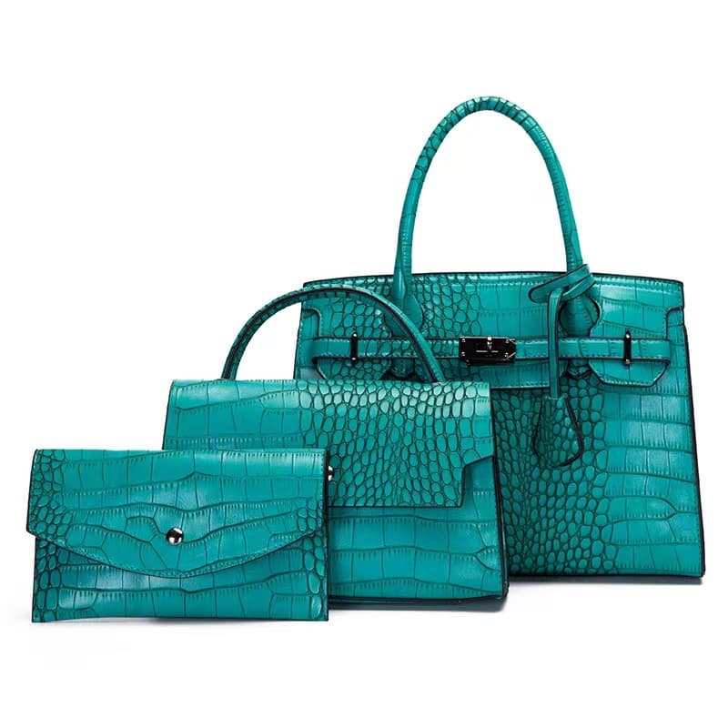 2025 Vintage Crocodile Pattern 3-Piece Bag Set – Large Shoulder Tote